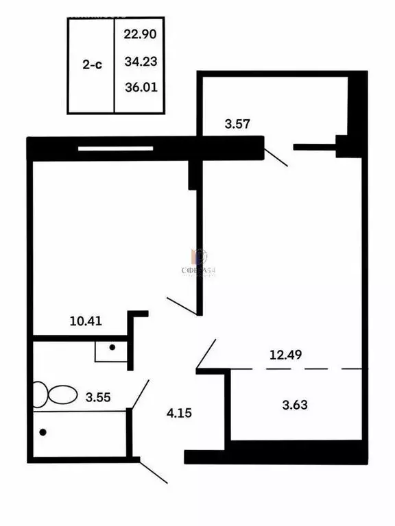 Квартира-студия: Новосибирск, улица Ясный Берег, 30/1 (36.01 м) - Фото 0