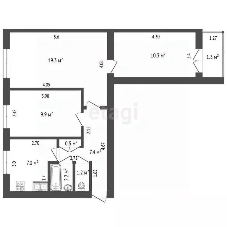 3-к кв. Башкортостан, Стерлитамак Коммунистическая ул., 24 (57.8 м) - Фото 2