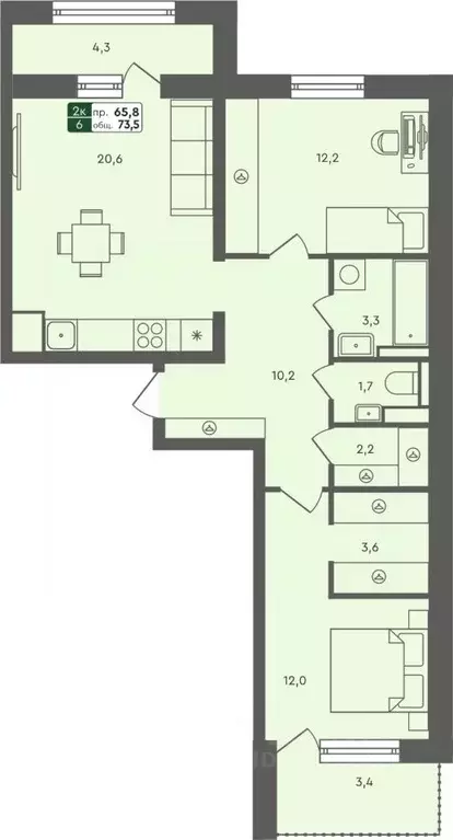 2-к кв. Курганская область, Курган Заозерный жилрайон, 6А мкр, 25/4 ... - Фото 0