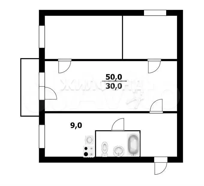 3-к. квартира, 50 м, 3/5 эт. - Фото 1