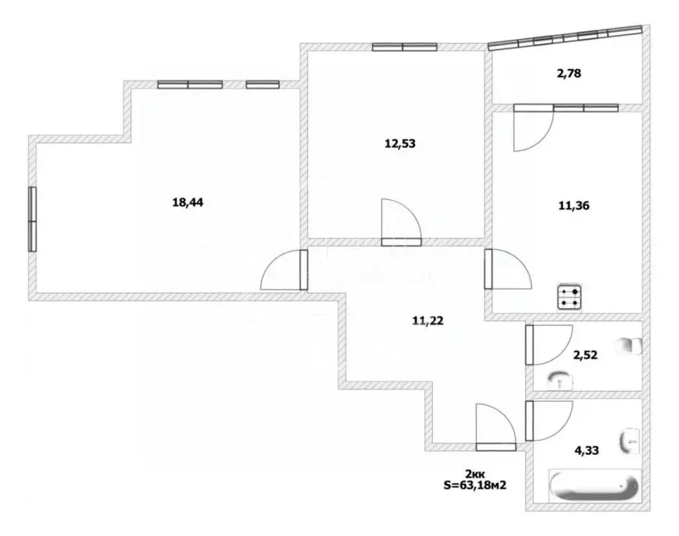 2-к кв. Калининградская область, Калининград ул. Гайдара, 90 (63.18 м) - Фото 2