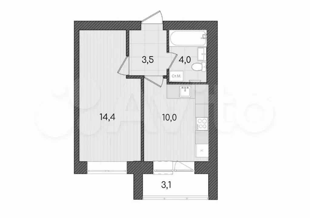1-к. квартира, 35 м, 3/9 эт. - Фото 1