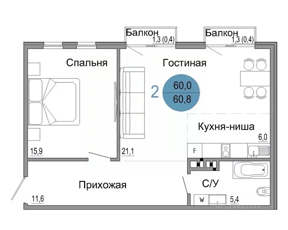 2-к кв. Крым, Керчь Белый город жилой комплекс (60.8 м) - Фото 0