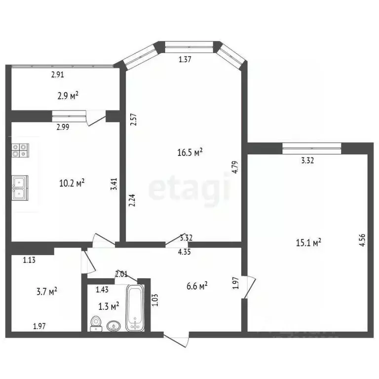 2-к кв. Краснодарский край, Анапа ул. Крылова, 13к2 (52.4 м) - Фото 1