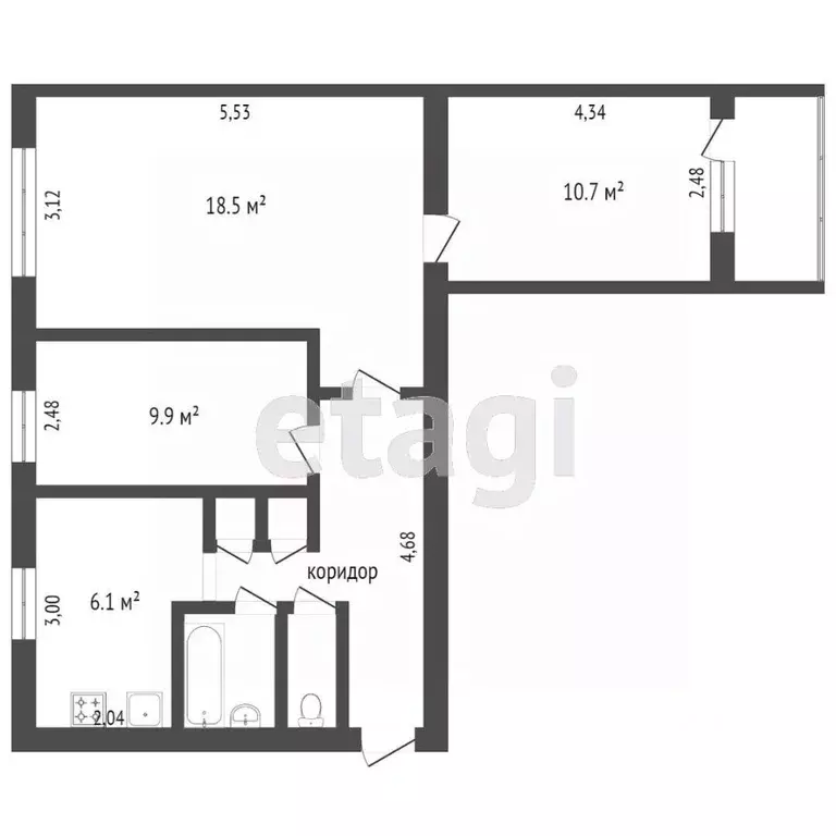 3-к кв. Тюменская область, Тюмень Ямская ул., 96 (55.4 м) - Фото 2