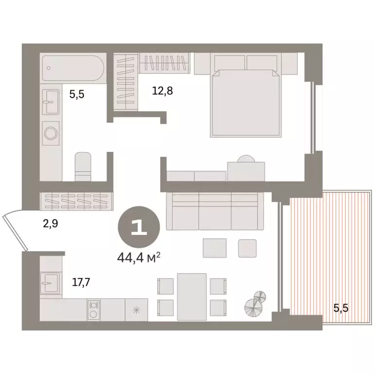 1-комнатная квартира: Екатеринбург, улица Советских Женщин (44.4 м) - Фото 1
