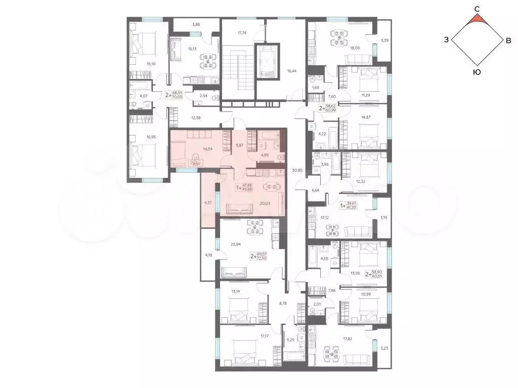 1-к. квартира, 49,7 м, 5/8 эт. - Фото 1