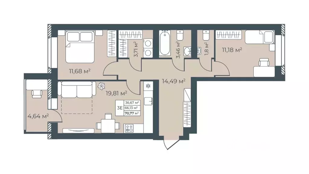 3-к кв. Тульская область, Узловая  (70.77 м) - Фото 1