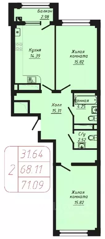 2-к кв. Ставропольский край, Кисловодск ул. Фоменко (71.09 м) - Фото 1