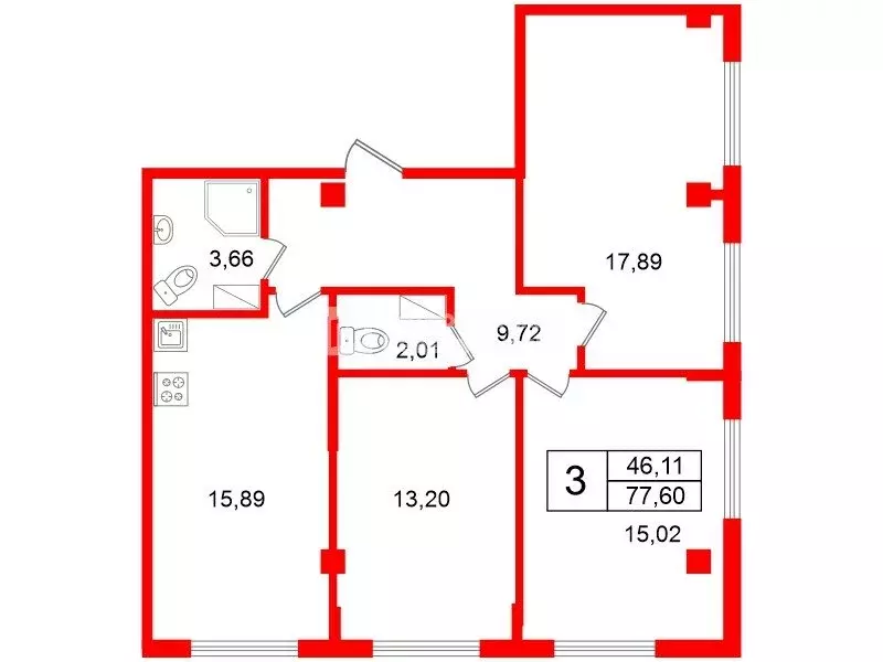 3-комнатная квартира: Мурино, улица Шоссе в Лаврики, 93 (77.6 м) - Фото 0