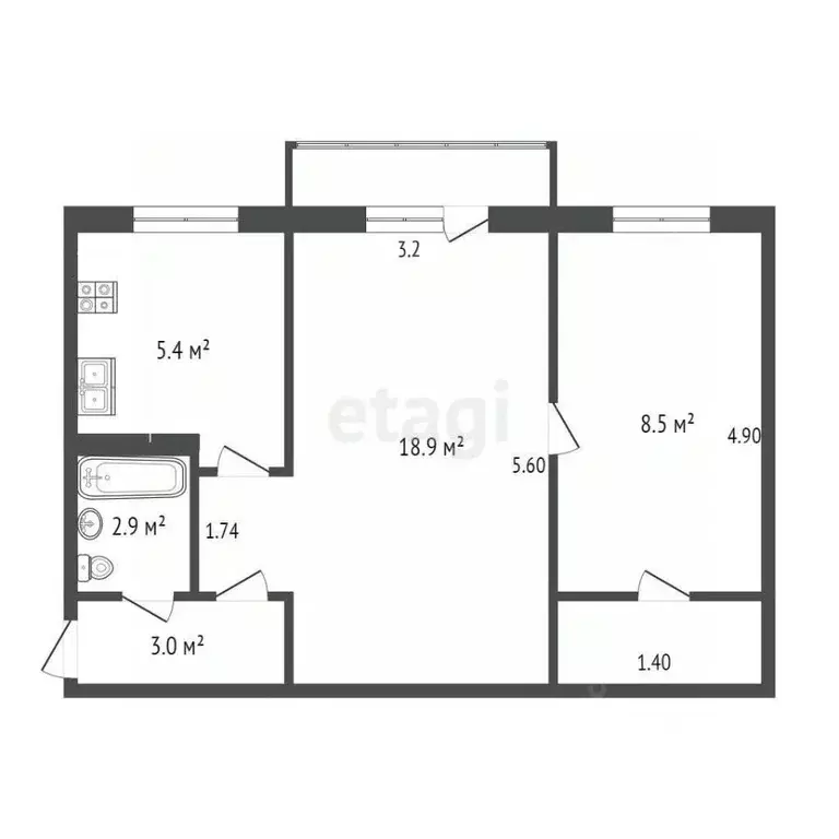 2-к кв. Самарская область, Самара Партизанская ул., 164 (45.1 м) - Фото 2