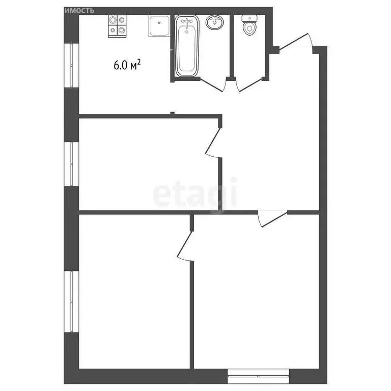 3-комнатная квартира: Чернушка, Юбилейная улица, 22 (60 м) - Фото 0
