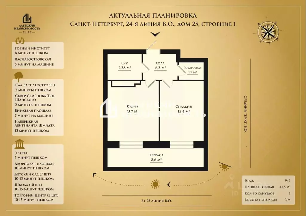 1-к кв. Санкт-Петербург 24-я Васильевского острова линия, 25 (45.5 м) - Фото 1
