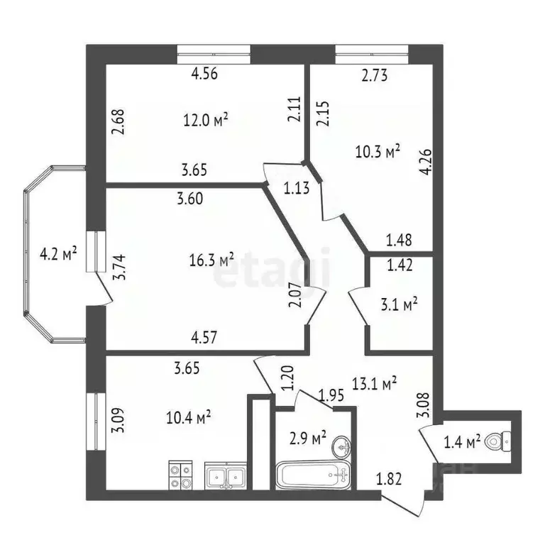 3-к кв. Санкт-Петербург ул. Доблести, 14к1 (69.5 м) - Фото 1