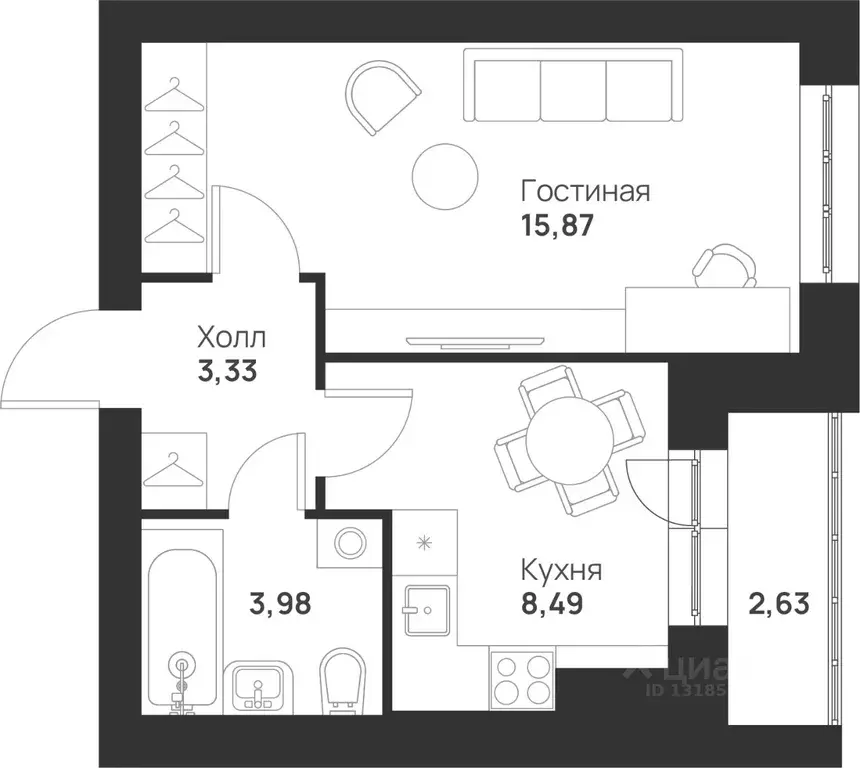 1-к кв. Тульская область, Тула Новая Тула мкр,  (34.3 м) - Фото 0