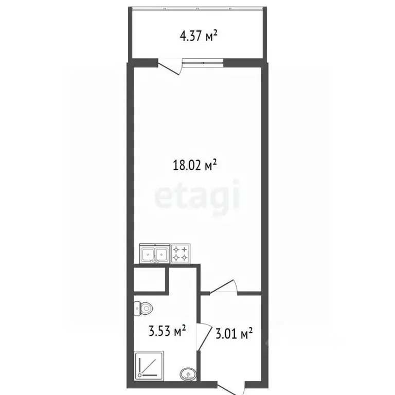 Студия Санкт-Петербург ул. Струве, 18 (24.4 м) - Фото 2