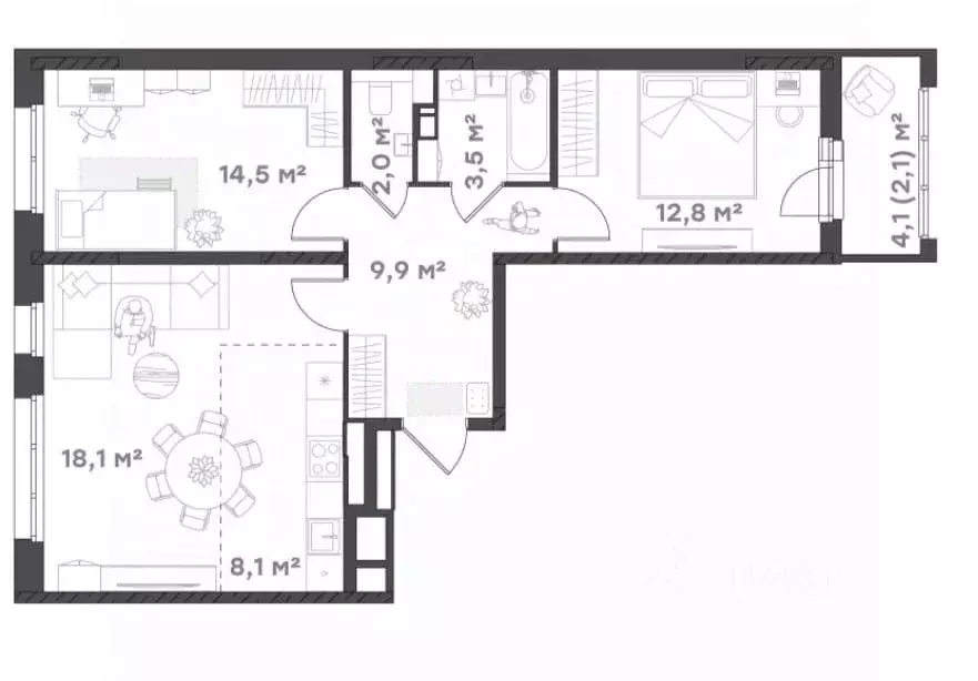 2-к кв. Ярославская область, Ярославль Тутаевское ш., 93Б (71.0 м) - Фото 1