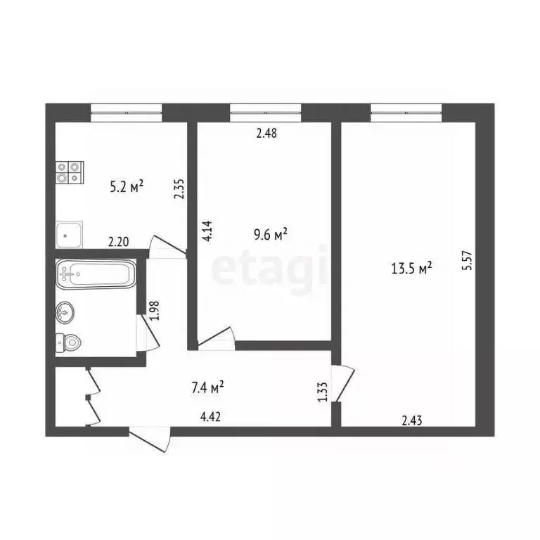 2-к кв. Омская область, Омск ул. 3-я Молодежная, 73 (39.7 м) - Фото 1