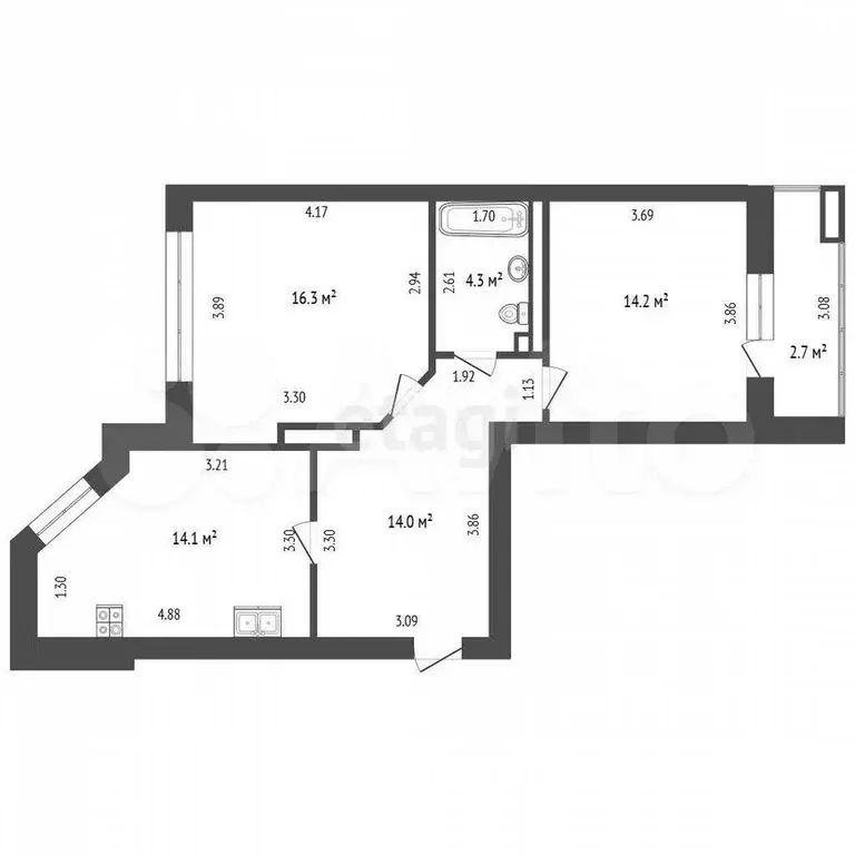 2-к. квартира, 61 м, 8/10 эт. - Фото 0
