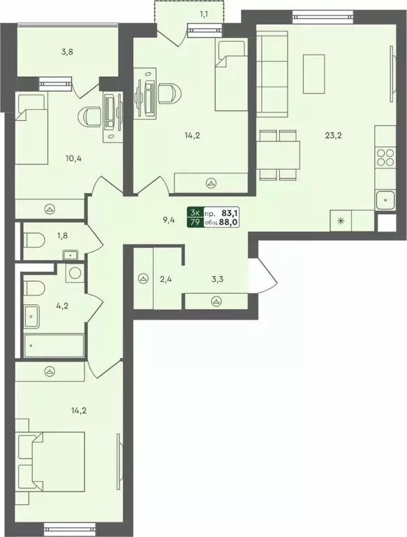 3-к кв. Тюменская область, Тюменский муниципальный округ, с. Ембаево ... - Фото 1