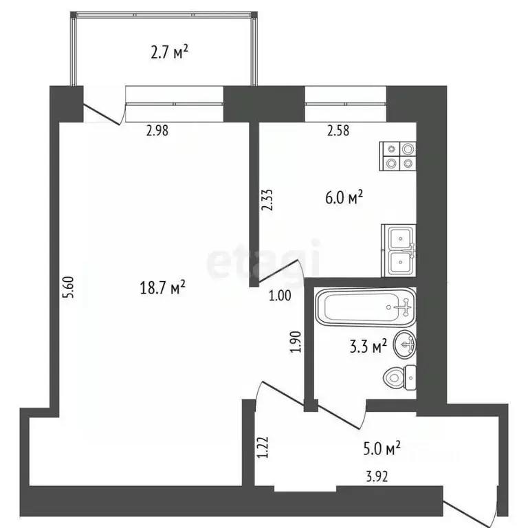 1-к кв. Тюменская область, Тюмень Рижская ул., 53 (33.0 м) - Фото 2