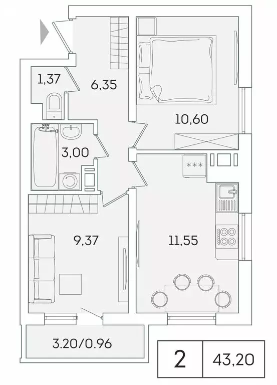 2-комнатная квартира: Мурино, Графская улица, 6к4 (42.4 м) - Фото 0