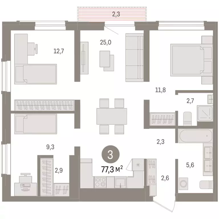 3-комнатная квартира: Новосибирск, улица Аэропорт (77.28 м) - Фото 1