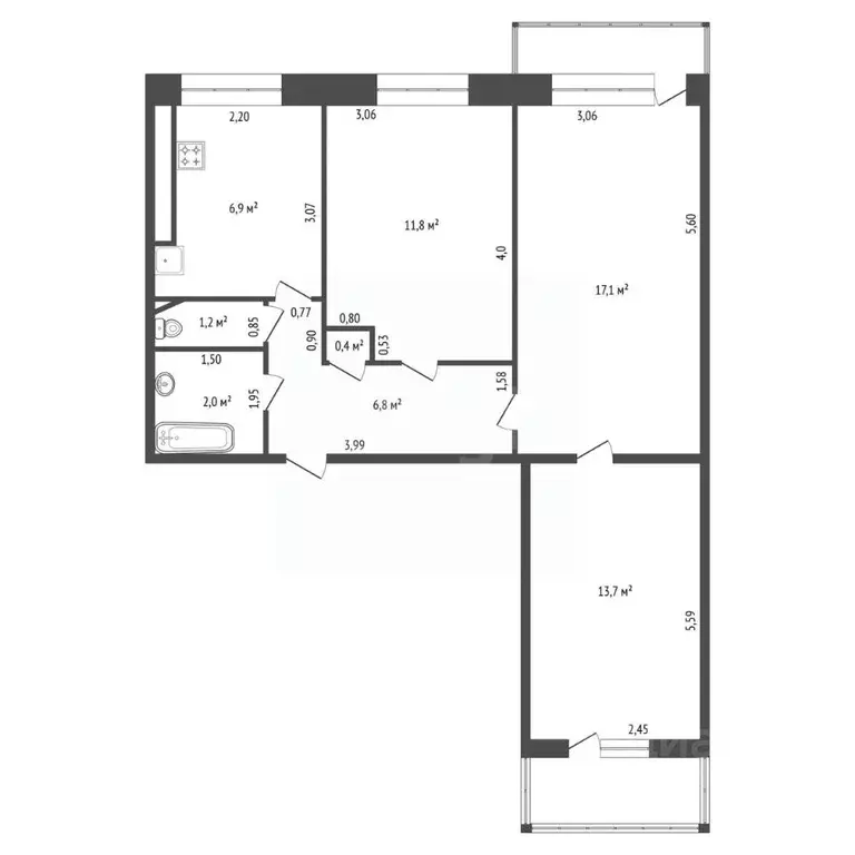 3-к кв. Башкортостан, Уфа Баязита Бикбая ул., 42 (60.7 м) - Фото 2
