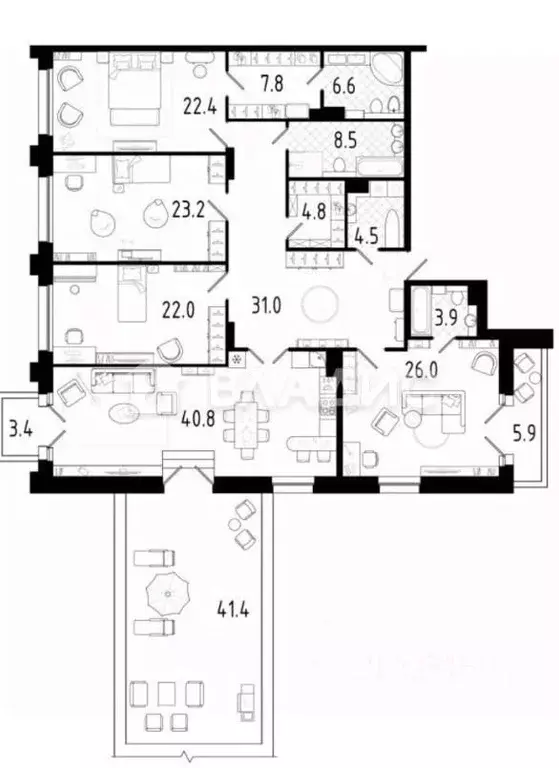 4-к кв. Санкт-Петербург проезд Петровская коса, 6к1 (217.0 м) - Фото 1