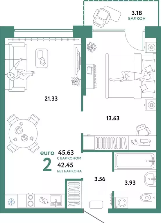 2-к кв. Свердловская область, Екатеринбург ул. Шефская, 22А (45.63 м) - Фото 1