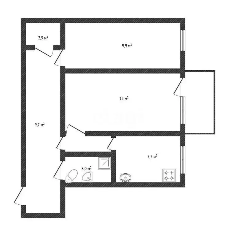 2-комнатная квартира: Валуйки, улица Курячего, 20 (45.7 м) - Фото 1