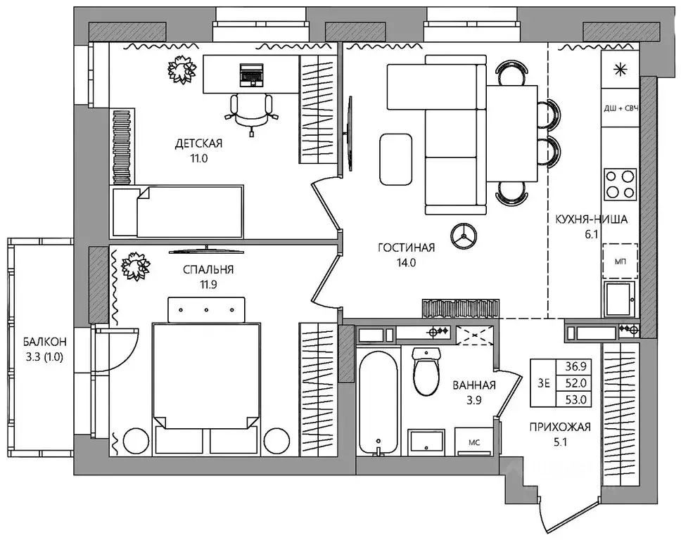 3-к кв. Пермский край, Пермь ул. Капитана Гастелло, 15 (53.0 м) - Фото 1