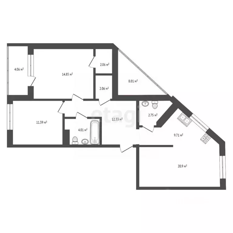 3-к кв. Ульяновская область, Ульяновск ул. Кирова, 54 (86.0 м) - Фото 2