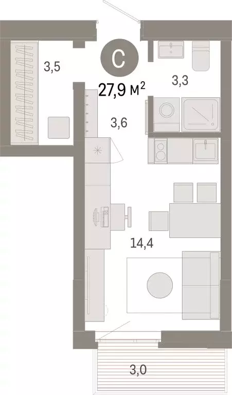 Квартира-студия: Тюмень, Ленинский округ (27.85 м) - Фото 1