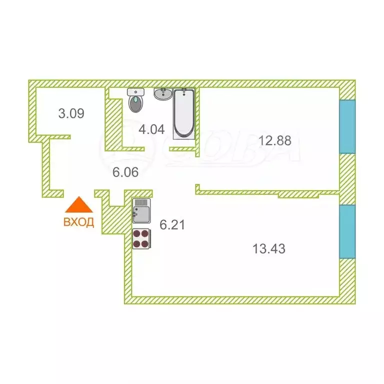 1-комнатная квартира: Тюмень, Интернациональная улица, 199к9 (46 м) - Фото 1