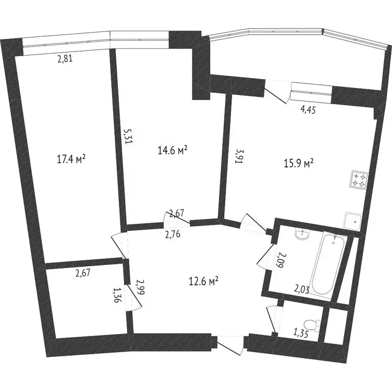 2-комнатная квартира: Белгород, Академическая улица, 23А (92 м) - Фото 1