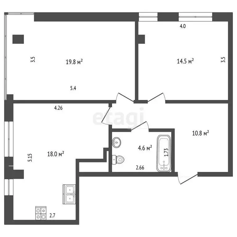 2-комнатная квартира: Нальчик, улица Горького, 29 (66.4 м) - Фото 1
