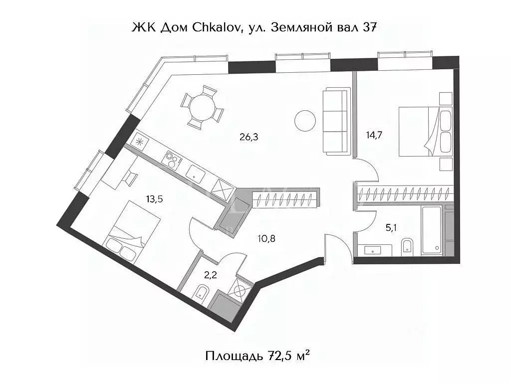 2-к кв. Москва пл. Курского Вокзала, 1 (72.5 м) - Фото 1
