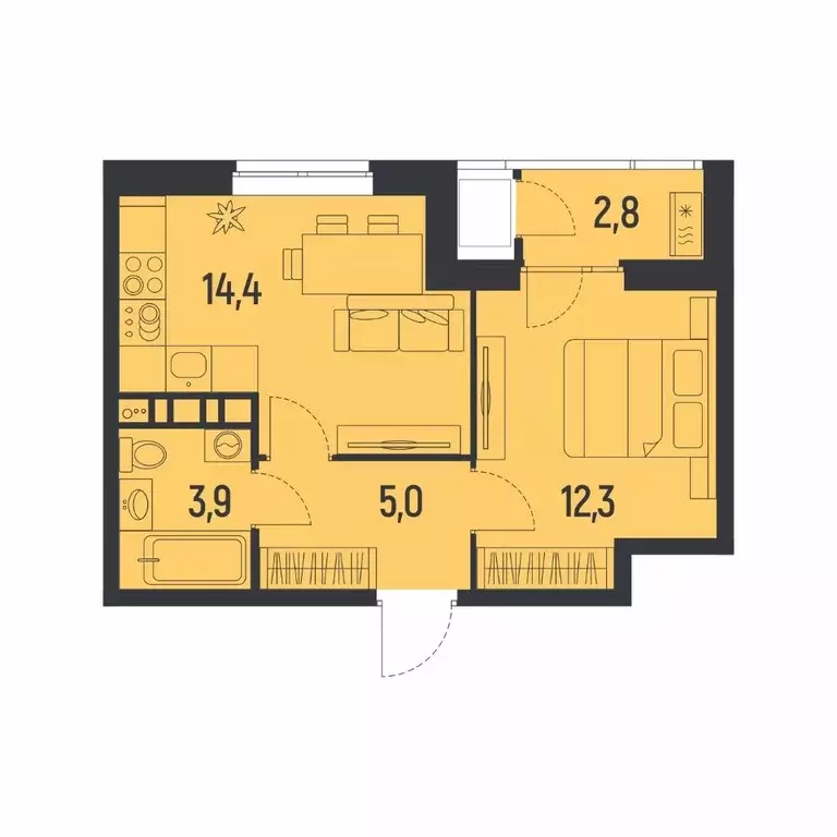 1-к кв. Пермский край, Пермь Ераничи мкр,  (37.0 м) - Фото 1