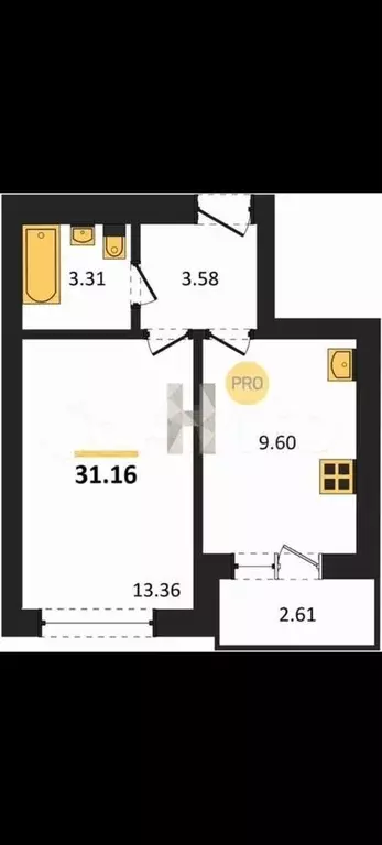 1-к. квартира, 32,5 м, 7/9 эт. - Фото 1