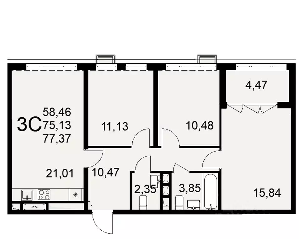 3-к кв. Тульская область, Тула ул. Федора Смирнова, 2 (77.37 м) - Фото 0