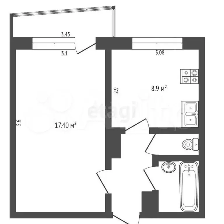 1-к. квартира, 33,5 м, 4/9 эт. - Фото 0