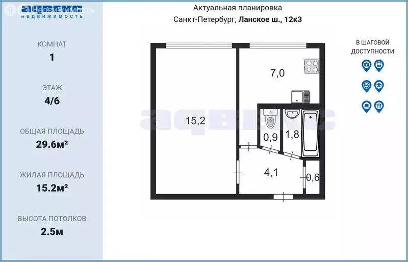 1-комнатная квартира: Санкт-Петербург, Ланское шоссе, 12к3 (29.6 м) - Фото 1