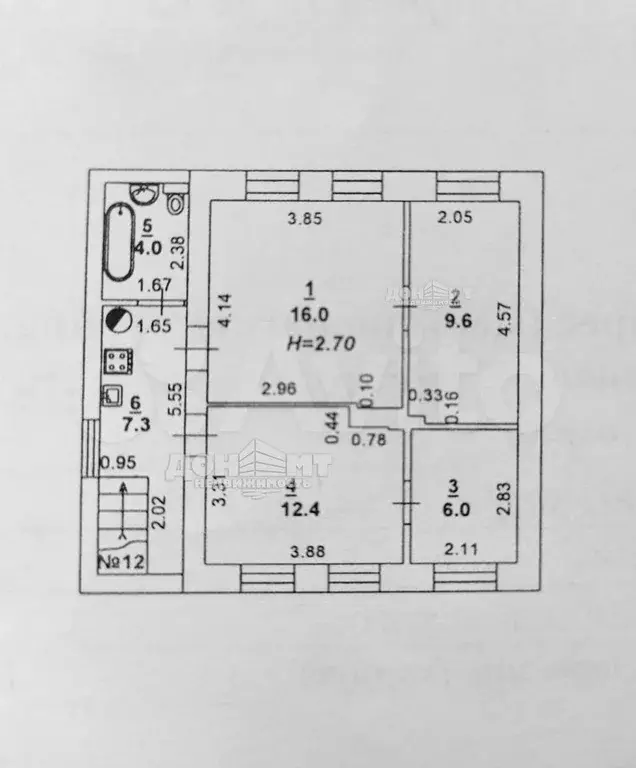 3-к. квартира, 55,3 м, 2/2 эт. - Фото 0