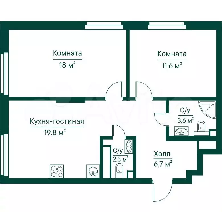 2-к. квартира, 63,6 м, 5/29 эт. - Фото 0