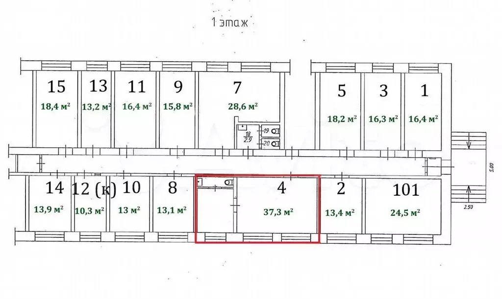 Офисное помещение 37,3 м с мокрой точкой - Фото 0