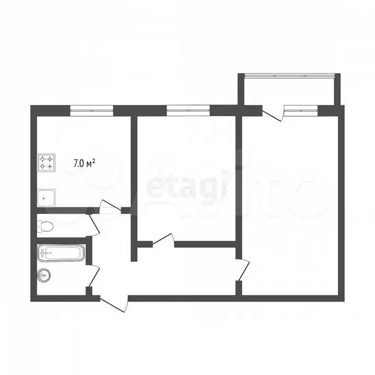 2-к. квартира, 44,3 м, 9/9 эт. - Фото 0