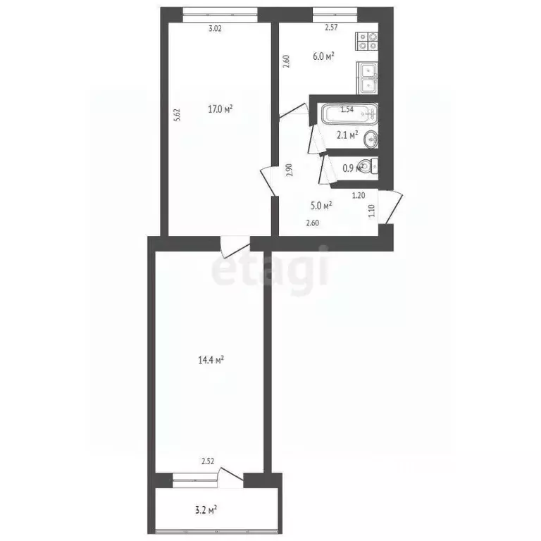 2-к кв. Самарская область, Самара ул. Мяги, 4 (45.4 м) - Фото 1