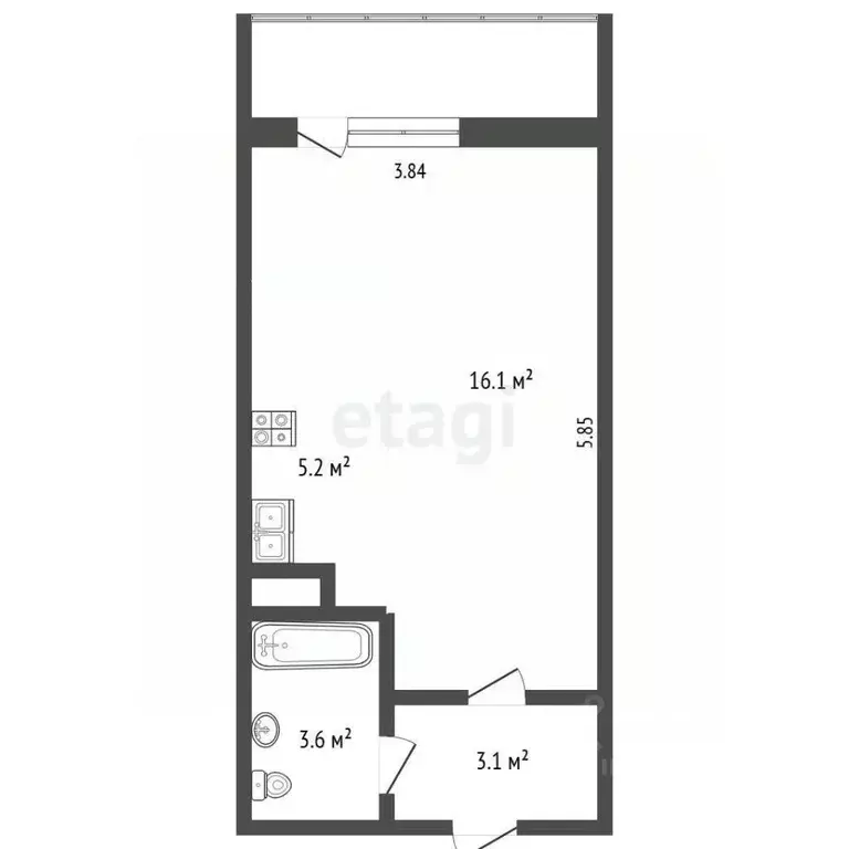 Студия Пермский край, Пермь ул. Карбышева, 47Б (28.0 м) - Фото 2