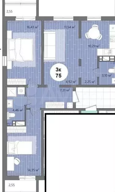 3-к. квартира, 85 м, 5/16 эт. - Фото 0